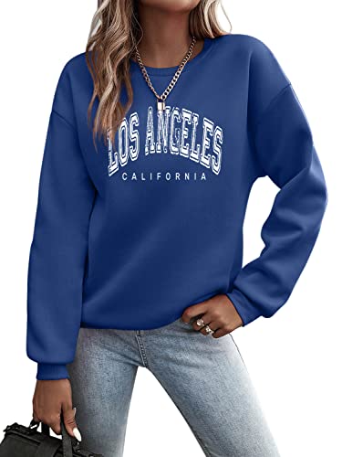 Minetom Pullover Damen Sweatshirt Briefe Drucken Langarm Rundhals Pulli Herbst Winter Frauen Buchstaben Druck Locker Casual Oberteil Sport Streetwear Sweatshirts ohne Kapuze Bluse Tops B Blau L von Minetom