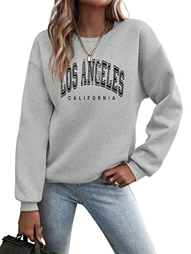 Minetom Pullover Damen Sweatshirt Briefe Drucken Langarm Rundhals Pulli Herbst Winter Frauen Buchstaben Druck Locker Casual Oberteil Sport Streetwear Sweatshirts ohne Kapuze Bluse Tops B Grau XL von Minetom