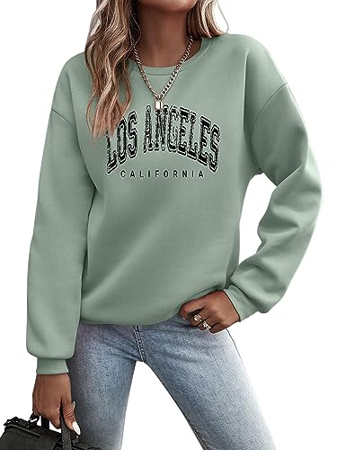 Minetom Pullover Damen Sweatshirt Briefe Drucken Langarm Rundhals Pulli Herbst Winter Frauen Buchstaben Druck Locker Casual Oberteil Sport Streetwear Sweatshirts ohne Kapuze Bluse Tops B Grün XS von Minetom