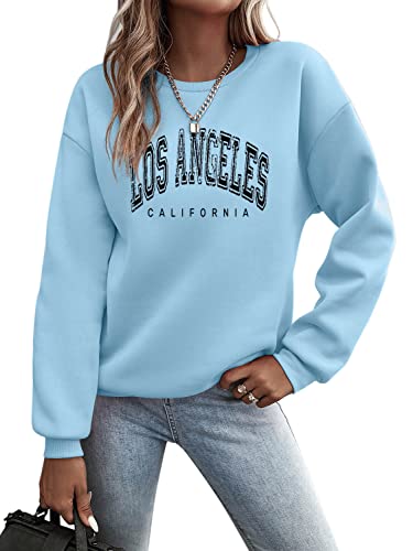Minetom Pullover Damen Sweatshirt Briefe Drucken Langarm Rundhals Pulli Herbst Winter Frauen Buchstaben Druck Locker Casual Oberteil Sport Streetwear Sweatshirts ohne Kapuze Bluse Tops B Hellblau M von Minetom