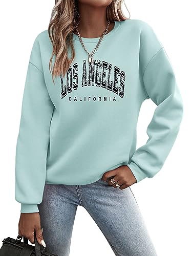 Minetom Pullover Damen Sweatshirt Briefe Drucken Langarm Rundhals Pulli Herbst Winter Frauen Buchstaben Druck Locker Casual Oberteil Sport Streetwear Sweatshirts ohne Kapuze Bluse Tops B Hellgrün S. von Minetom