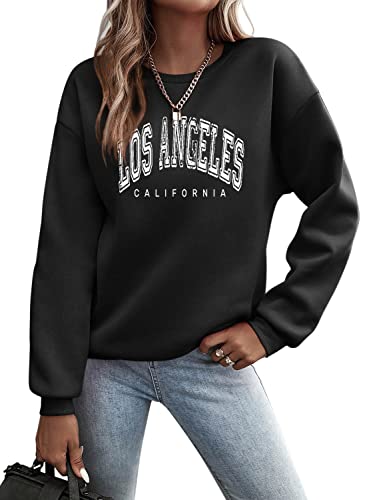 Minetom Pullover Damen Sweatshirt Briefe Drucken Langarm Rundhals Pulli Herbst Winter Frauen Buchstaben Druck Locker Casual Oberteil Sport Streetwear Sweatshirts ohne Kapuze Bluse Tops B Schwarz S von Minetom