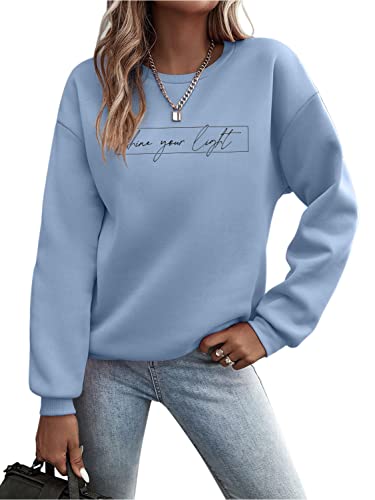 Minetom Pullover Damen Sweatshirt Briefe Drucken Langarm Rundhals Pulli Herbst Winter Frauen Buchstaben Druck Locker Casual Oberteil Sport Streetwear Sweatshirts ohne Kapuze Bluse Tops C Blau L von Minetom