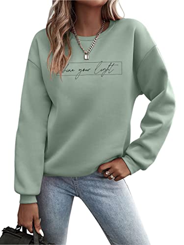 Minetom Pullover Damen Sweatshirt Briefe Drucken Langarm Rundhals Pulli Herbst Winter Frauen Buchstaben Druck Locker Casual Oberteil Sport Streetwear Sweatshirts ohne Kapuze Bluse Tops C Grün L von Minetom