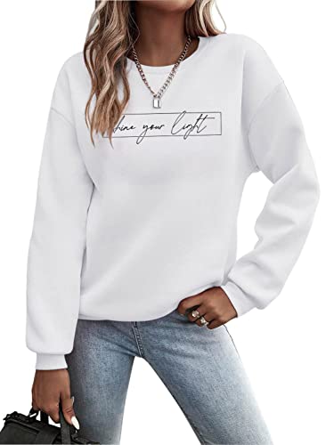 Minetom Pullover Damen Sweatshirt Briefe Drucken Langarm Rundhals Pulli Herbst Winter Frauen Buchstaben Druck Locker Casual Oberteil Sport Streetwear Sweatshirts ohne Kapuze Bluse Tops C Weiß XL von Minetom