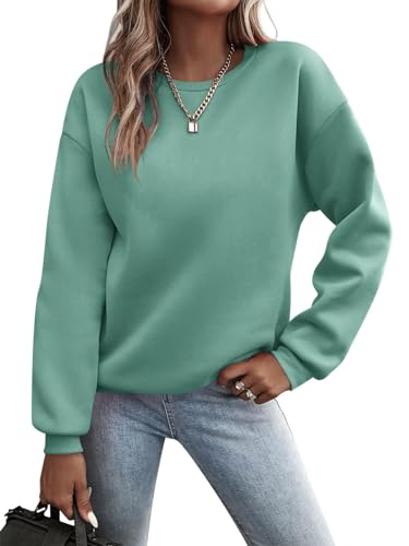 Minetom Pullover Damen Sweatshirt Einfarbige Langarm Rundhals Pulli Herbst Winter Frauen Locker Casual Oberteil Sport Streetwear Sweatshirts ohne Kapuze Langarmshirt B Grün XS von Minetom