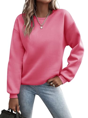 Minetom Pullover Damen Sweatshirt Einfarbige Langarm Rundhals Pulli Herbst Winter Frauen Locker Casual Oberteil Sport Streetwear Sweatshirts ohne Kapuze Langarmshirt B Rose XXL von Minetom
