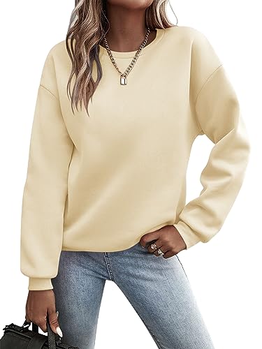 Minetom Pullover Damen Sweatshirt Einfarbige Langarm Rundhals Pulli Herbst Winter Frauen Locker Casual Oberteil Sport Streetwear Sweatshirts ohne Kapuze LangarmshirtB AprikoseM von Minetom