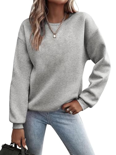 Minetom Pullover Damen Sweatshirt Einfarbige Langarm Rundhals Pulli Herbst Winter Frauen Locker Casual Oberteil Sport Streetwear Sweatshirts ohne Kapuze LangarmshirtB GrauL von Minetom