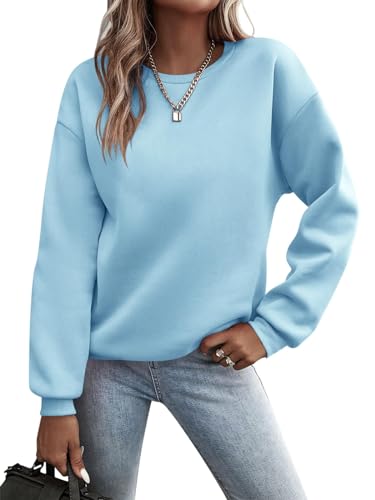 Minetom Pullover Damen Sweatshirt Einfarbige Langarm Rundhals Pulli Herbst Winter Frauen Locker Casual Oberteil Sport Streetwear Sweatshirts ohne Kapuze LangarmshirtB HellblauXXL von Minetom