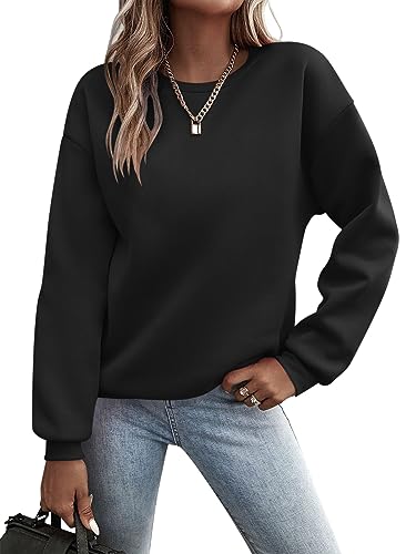 Minetom Pullover Damen Sweatshirt Einfarbige Langarm Rundhals Pulli Herbst Winter Frauen Locker Casual Oberteil Sport Streetwear Sweatshirts ohne Kapuze LangarmshirtB Schwarz L z von Minetom