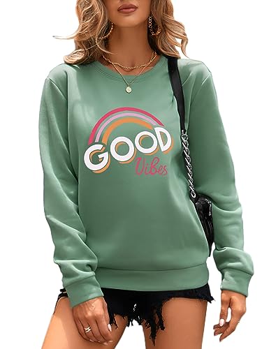 Minetom Pullover Damen Sweatshirt Mode Drucken Langarm Rundhals Pulli Herbst Winter Frauen Vintage Druck Locker Casual Oberteil Sport Streetwear Sweatshirts ohne Kapuze Bluse Tops A Grün S von Minetom