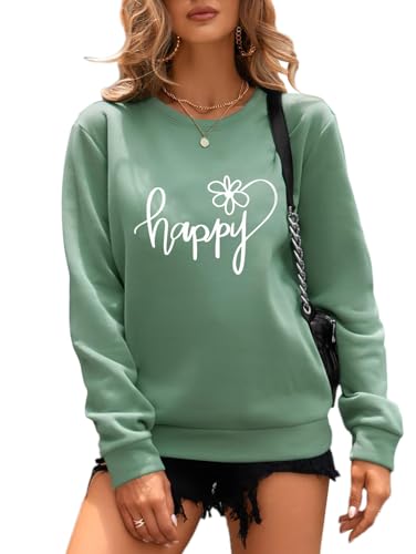 Minetom Pullover Damen Sweatshirt Mode Drucken Langarm Rundhals Pulli Herbst Winter Frauen Vintage Druck Locker Casual Oberteil Sport Streetwear Sweatshirts ohne Kapuze Bluse Tops B Grün M von Minetom