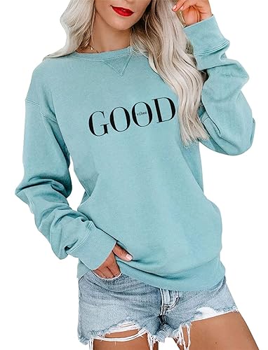 Minetom Pullover Damen Sweatshirt mit Liebe Drucken Langarm Rundhals Pulli Herbst Winter Frauen Locker Casual Oberteil Sport Streetwear Sweatshirts ohne Kapuze Bluse Tops A Blau M von Minetom