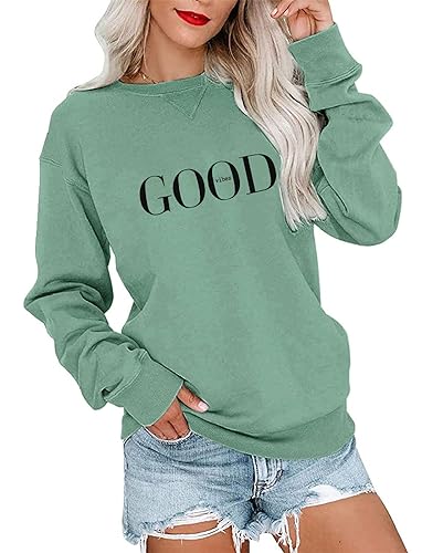 Minetom Pullover Damen Sweatshirt mit Liebe Drucken Langarm Rundhals Pulli Herbst Winter Frauen Locker Casual Oberteil Sport Streetwear Sweatshirts ohne Kapuze Bluse Tops A Grün L von Minetom