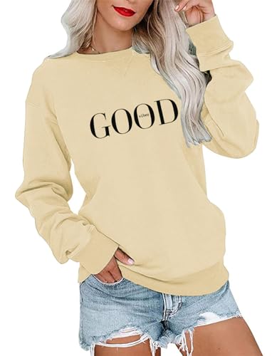 Minetom Pullover Damen Sweatshirt mit Liebe Drucken Langarm Rundhals Pulli Herbst Winter Frauen Locker Casual Oberteil Sport Streetwear Sweatshirts ohne Kapuze Bluse Tops A Khaki S von Minetom