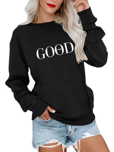 Minetom Pullover Damen Sweatshirt mit Liebe Drucken Langarm Rundhals Pulli Herbst Winter Frauen Locker Casual Oberteil Sport Streetwear Sweatshirts ohne Kapuze Bluse Tops C Schwarz M von Minetom