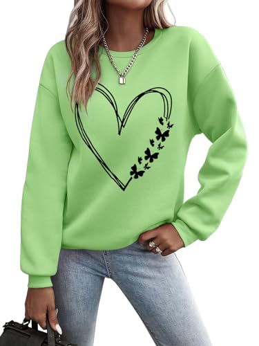 Minetom Pullover Damen Sweatshirt mit Liebe Drucken Langarm Rundhals Pulli Locker Casual Oberteil Sport Streetwear Sweatshirts ohne Kapuze Bluse Tops Herbst Winter Frauen B Grün L von Minetom