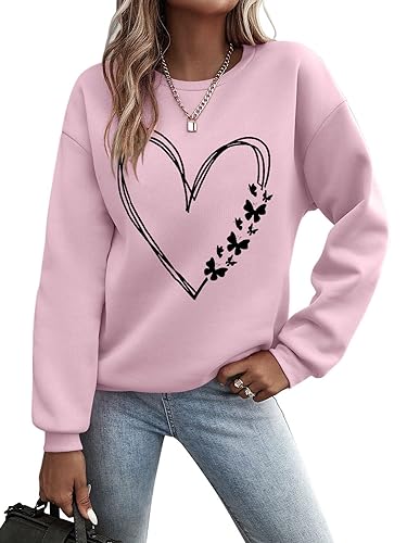 Minetom Pullover Damen Sweatshirt mit Liebe Drucken Langarm Rundhals Pulli Locker Casual Oberteil Sport Streetwear Sweatshirts ohne Kapuze Bluse Tops Herbst Winter Frauen B Rosa M von Minetom