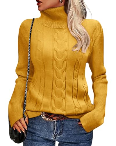 Minetom Pullover Damen Winter Rollkragenpullover Warm Oversized Strickpullover Pullover Stricken Pulli Langarm Jumper Sweater A Gelb XL von Minetom