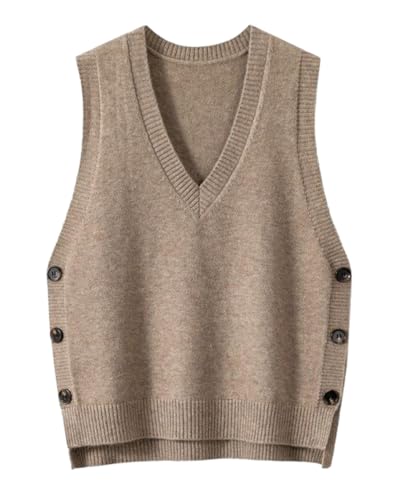 Minetom Pullunder Damen Ärmellos Strickweste Pullover Weste Knöpfen Strickpullover Strickpulli Casual Strick Tanktop Einfarbig Pullunder C Khaki L von Minetom