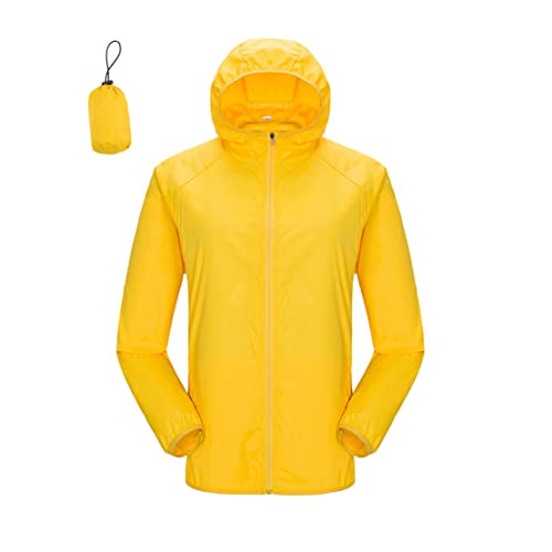 Minetom Regenjacke Damen Herren Unisex Wasserdicht Atmungsaktiv Leicht Regenmantel Windbreaker Packbar Dünne Windjacke mit Kapuze Taschen Outdoor Wandern Sportjacke A Gelb M von Minetom