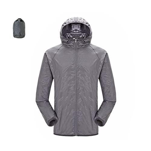 Minetom Regenjacke Damen Herren Unisex Wasserdicht Atmungsaktiv Leicht Regenmantel Windbreaker Packbar Dünne Windjacke mit Kapuze Taschen Outdoor Wandern Sportjacke A Grau 3XL von Minetom