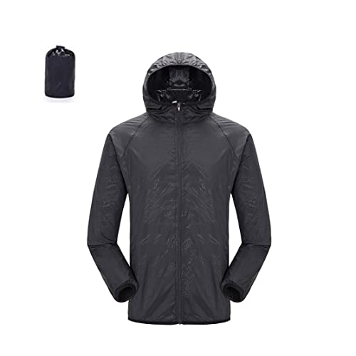 Minetom Regenjacke Damen Herren Unisex Wasserdicht Atmungsaktiv Leicht Regenmantel Windbreaker Packbar Dünne Windjacke mit Kapuze Taschen Outdoor Wandern Sportjacke A Schwarz XL von Minetom