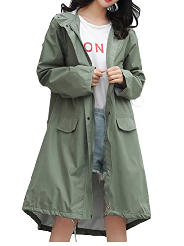 Minetom Regenjacke Damen Wasserdicht Regenmantel Mit Kapuze Unisex Winddicht Leicht Übergangsjacke Atmungsaktiv Mantel Jacke Lang Outdoor Freizeitjacke A Armeegrün L von Minetom