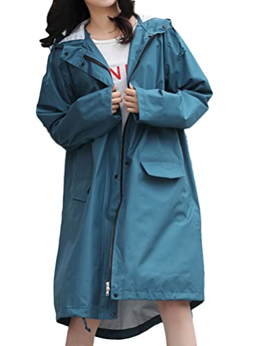 Minetom Regenjacke Damen Wasserdicht Regenmantel Mit Kapuze Unisex Winddicht Leicht Übergangsjacke Atmungsaktiv Mantel Jacke Lang Outdoor Freizeitjacke A Blau XL von Minetom