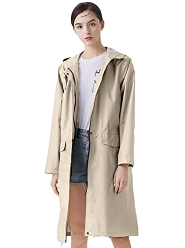 Minetom Regenjacke Damen Wasserdicht Regenmantel Mit Kapuze Unisex Winddicht Leicht Übergangsjacke Atmungsaktiv Mantel Jacke Lang Outdoor Freizeitjacke A Khaki XXL von Minetom