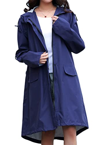 Minetom Regenjacke Damen Wasserdicht Regenmantel Mit Kapuze Unisex Winddicht Leicht Übergangsjacke Atmungsaktiv Mantel Jacke Lang Outdoor Freizeitjacke A Marine S von Minetom