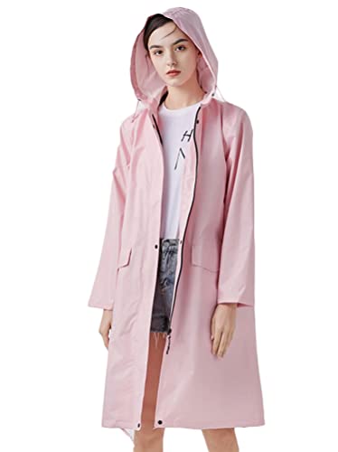 Minetom Regenjacke Damen Wasserdicht Regenmantel Mit Kapuze Unisex Winddicht Leicht Übergangsjacke Atmungsaktiv Mantel Jacke Lang Outdoor Freizeitjacke A Rosa XS von Minetom