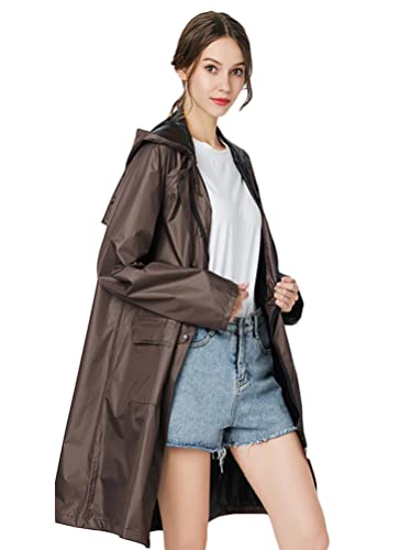 Minetom Regenjacke Damen Wasserdicht Regenmantel Mit Kapuze Winddicht Leicht Übergangsjacke Atmungsaktiv Mantel Jacke Lang Outdoor Freizeitjacke C Braun L von Minetom