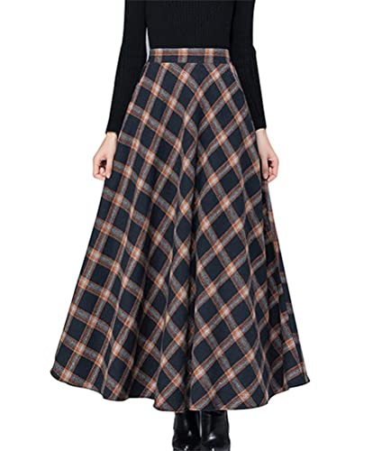 Minetom Rock Damen Lang Vintage Plaid Plaid Winterrock Warm Tartan A Linie Röcke Hohe Taille Maxi Rock Long Swing Röcke A Khaki L von Minetom