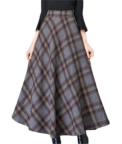 Minetom Röcke Damen Kariert Rock Tartan Retro Maxirock Hohe Taille Schottenkaro Rock Ausgestellte Form Vintage Karierte Long Rock Swing Röcke A Dunkelgrau M von Minetom