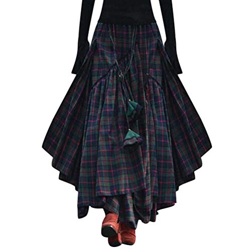 Minetom Röcke Damen Kariert Rock Tartan Retro Maxirock Hohe Taille Schottenkaro Rock Ausgestellte Form Vintage Karierte Long Rock Swing Röcke A Grün 4XL von Minetom