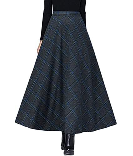 Minetom Damen Kariert Maxirock - Hohe Taille Schottenkaro Ausgestellte Form Vintage Long Rock - Swing A-Linie - Schwarz M von Minetom