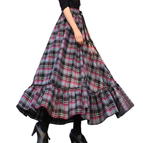 Minetom Röcke Damen Kariert Rock Tartan Retro Maxirock Hohe Taille Schottenkaro Rock Ausgestellte Form Vintage Karierte Long Rock Swing Röcke B Rosa 3XL von Minetom