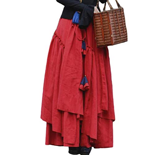 Minetom Röcke Damen Kariert Rock Tartan Retro Maxirock Hohe Taille Schottenkaro Rock Ausgestellte Form Vintage Karierte Long Rock Swing Röcke C Rot XL von Minetom
