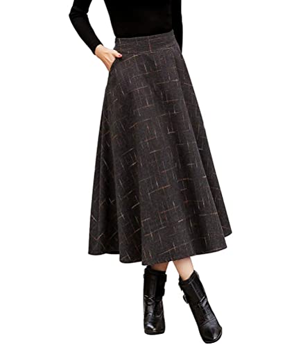 Minetom Röcke Damen Kariert Rock Tartan Retro Maxirock Hohe Taille Schottenkaro Rock Ausgestellte Form Vintage Karierte Long Rock Swing Röcke D Grau XL von Minetom