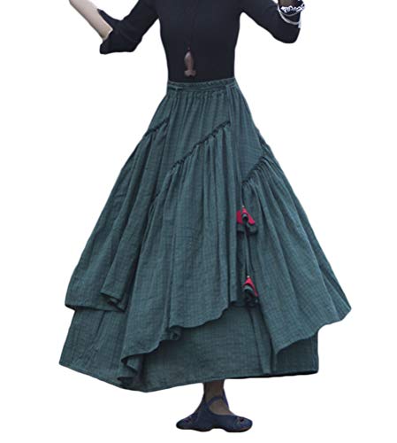 Minetom Damen Kariert Maxirock - Hohe Taille Schottenkaro Ausgestellte Form Vintage Long Rock - Swing Röcke F Grün S von Minetom