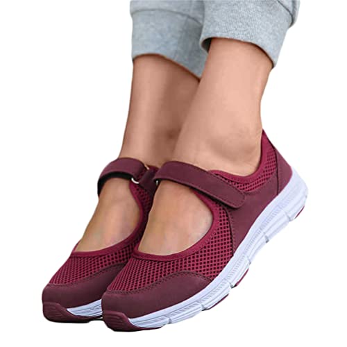 Minetom Sandalen Damen Freizeitschuhe Keilabsatz Leicht Walking Schuhe Plateau Turnschuhe Mesh Fitness Sneaker Laufschuhe Sommer Atmungsaktiv C Rot 38 EU von Minetom