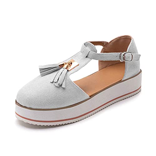 Minetom Sandalen Damen Hausschuhe Freizeitschuhe Runde Zehen Sandaletten Freizeitschuhe Sommerschuhe Flach Schuhe Beige 39 EU von Minetom