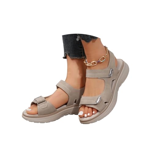 Minetom Sandalen Damen Leichte Sandals Sommerschuhe Bequeme Flach Beach Peep Toe Verstellbare Klettverschluss Treckingsandalen Sportsandalen A Grau 40 EU von Minetom