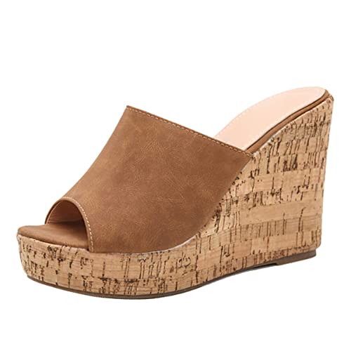 Minetom Sandalen Damen Plateau Keilsandalen Frauen Sandaletten Keilabsatz Sommerschuhe Platform Bogenknoten Sandalen Hausschuhe A Braun 38 EU von Minetom