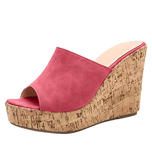 Minetom Sandalen Damen Plateau Keilsandalen Frauen Sandaletten Keilabsatz Sommerschuhe Platform Bogenknoten Sandalen Hausschuhe A Rot 36 EU von Minetom