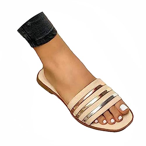 Minetom Sandalen Damen Rutschfeste Flach Sommerschuhe Damen Elegant Hausschuhe Freizeit Zehentrenner B Aprikose 38 EU von Minetom