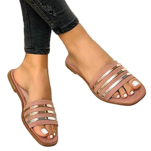 Minetom Sandalen Damen Rutschfeste Flach Sommerschuhe Damen Elegant Hausschuhe Freizeit Zehentrenner B Khaki 37 EU von Minetom