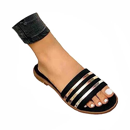 Minetom Sandalen Damen Rutschfeste Flach Sommerschuhe Damen Elegant Hausschuhe Freizeit Zehentrenner B Schwarz 37 EU von Minetom